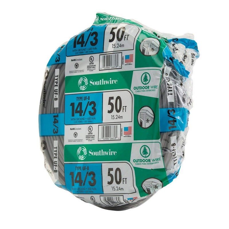 Southwire 14/3 UF-B Underground Feeder Cable â€“ 50 ft Copper Wire for Outdoor Direct Burial, Wet & Sunlight-Resistant, 600V Rated - Image 3